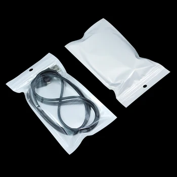 

100Pcs/ Lot White Clear Plastic Retail Packaging Pack Poly Bag Ziplock Translucent Resealable Package Bag With Hang Hole