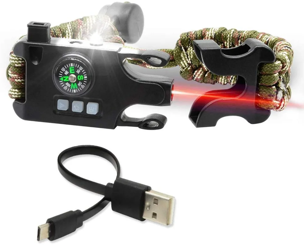 Survival Paracord Bracelet Tactical Emergency Gear Kit With Laser Infrared SOS LED Flashlight UV Lamp Compass Rescue Whistle (16)