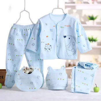 

Baby Set Newborn 0-3 Months Clothes 5PCS Boy Girl Cartoon Long Sleeve Tops+Hat+Pants +Bib Baby Girl Pajamas Sets