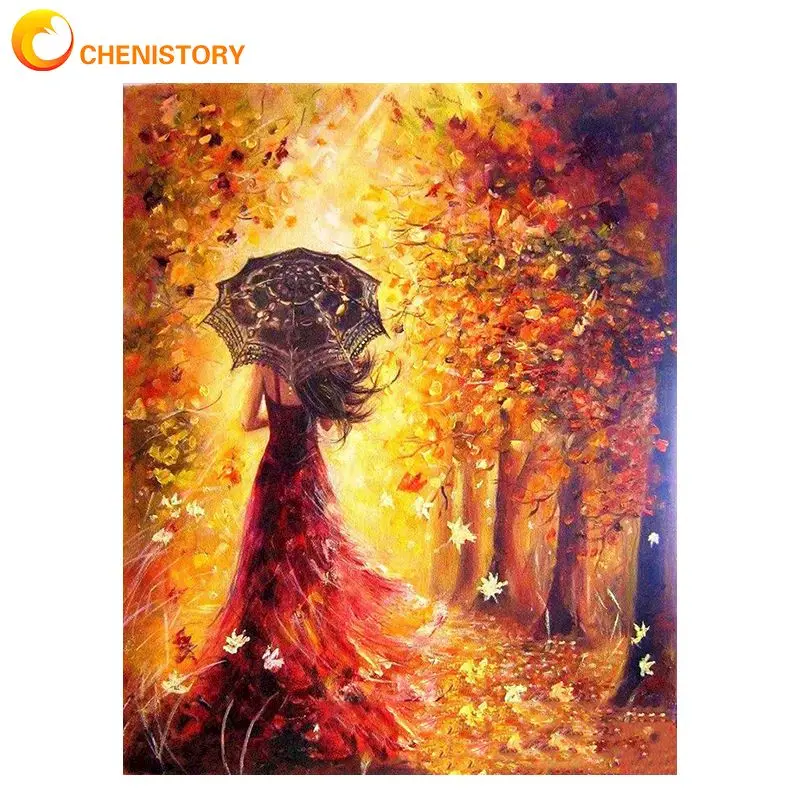 CHENISTORY Beautiful Women Autumn Landscape DIY Painting By Numbers Kits Coloring Paint By Numbers Modern Wall Art Picture Gift