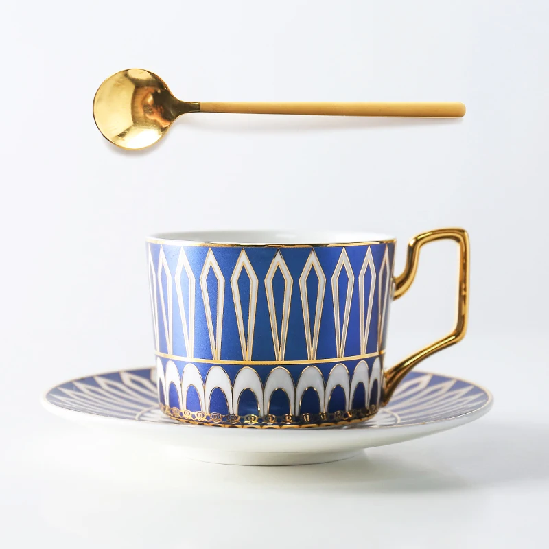Европейская кофейная чашка и блюдце, набор, нордический Королевский классический костяной фарфор, высокий чай, Filizanki Do Kawy, латте, кофейные чашки, чайные чашки HH50BD - Цвет: Синий