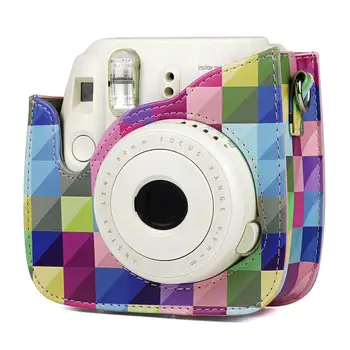 

Color Lattice Camera Bag Portable PU Protective Case With Accessory Pocket And Adjustable Strap For Polaroid Mini8/8+/9