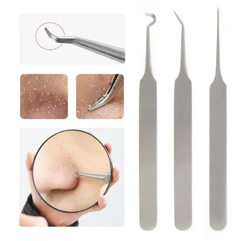 

Professional Hygiene Blackhead Remover Extractor Acne Pimple Treatment Tweezer Multifunction Curved Needles Face Cosmetic Tools