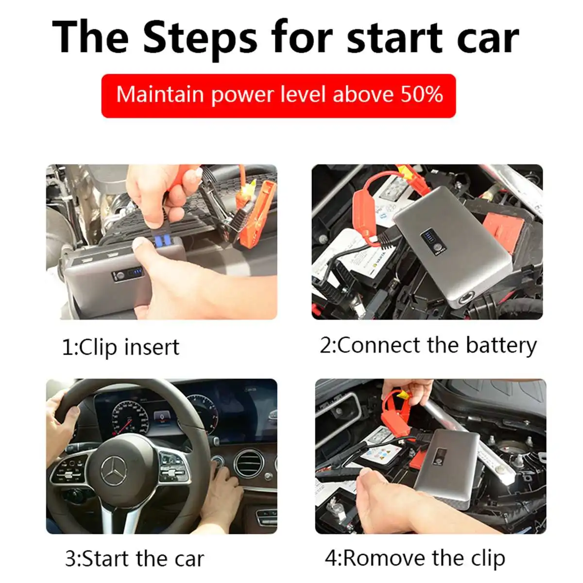  3 Color High-Power 98600mAh 12V Car Jump-Starter Portable Type-C USB Emergency-Power Bank Battery B
