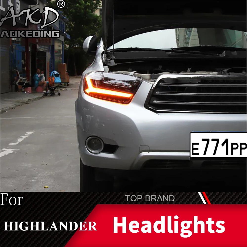 Головной фонарь для Toyota Highlander 2007-2011 фары Противотуманные фары Дневные ходовые огни DRL H7 светодиодный Биксеноновая лампа автомобильные аксессуары