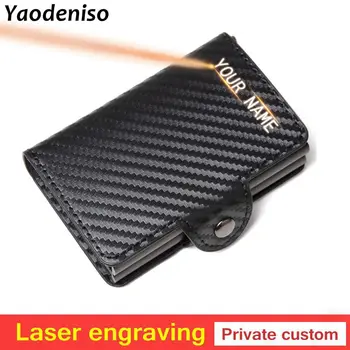 

Laser engraving Men double Aluminum Leather Credit Card Holder RFID Metal Wallet Automatic pop up Anti-theft Purse ID Cardholder