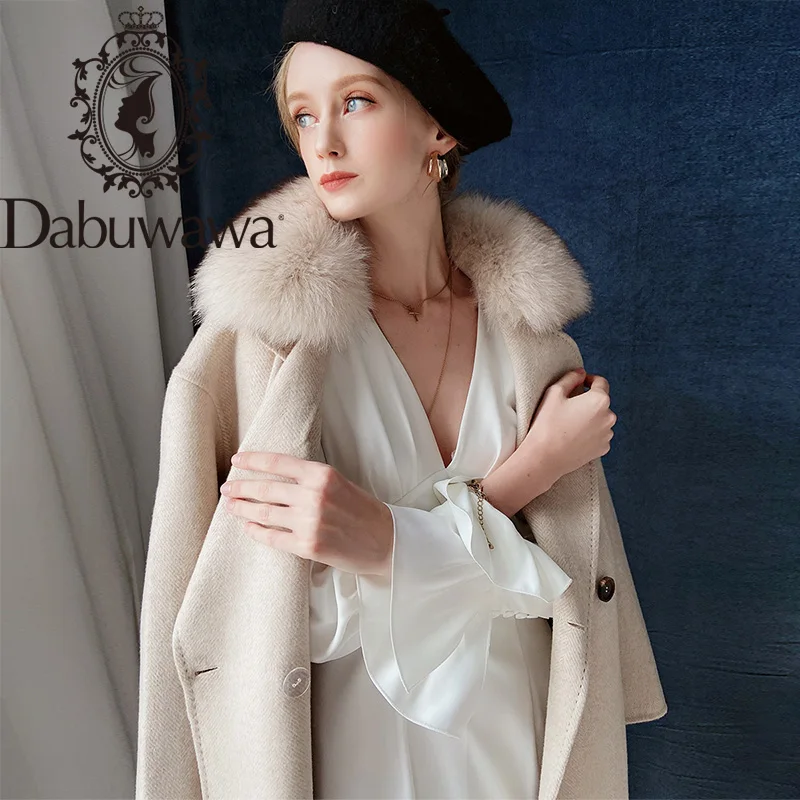 Женское шерстяное пальто Dabuwawa Элегантное Длинное утепленное с воротником из