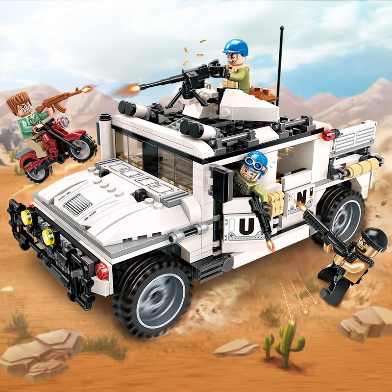 

Military Legoingly Education Building blocks Stacking Bricks Toy Children Gifts Armored Hummer Vehicle Weapon UN Force