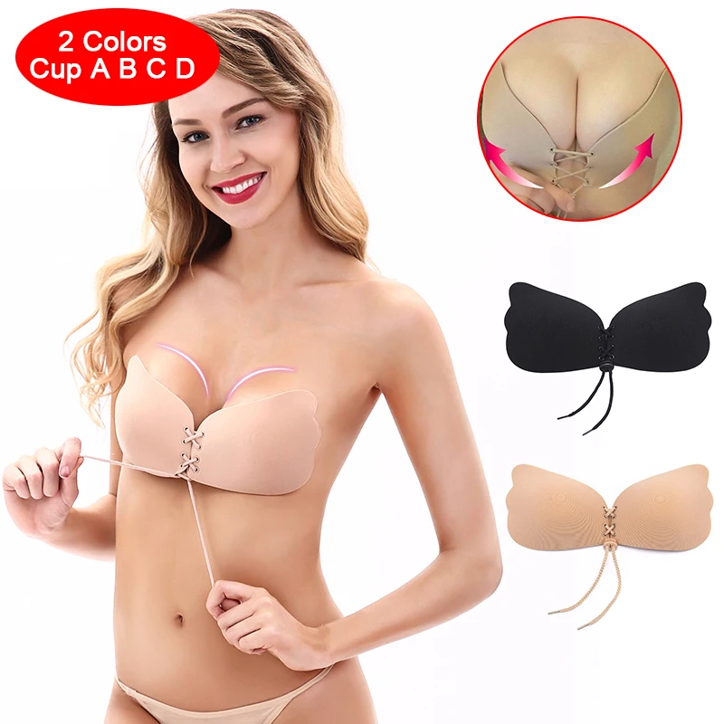 Invisible Silicone Push Up Strapless Wing-shaped Women Silicone Bra Self Adhesive Sticky Gel Seamless Strapless  For Dress