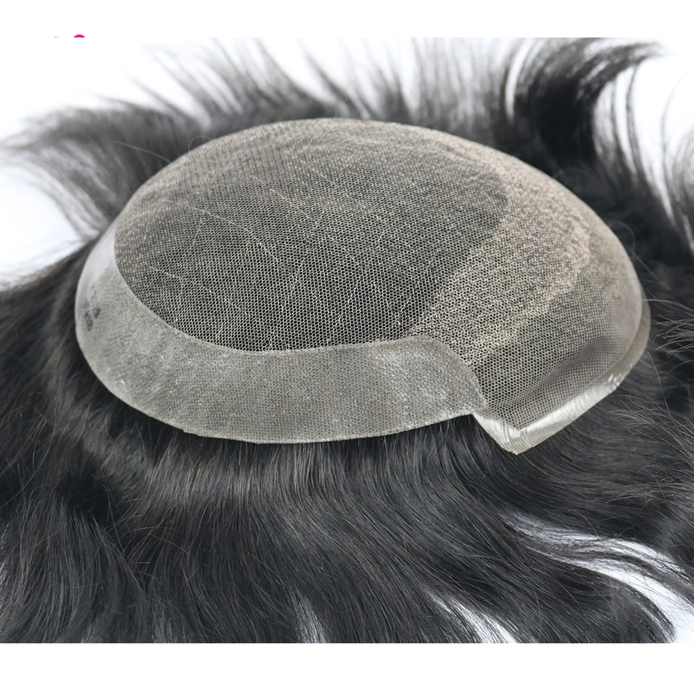 6 дюймов прямые мужские парики Frence Lace and PU Toupee Jet Black #1 бразильские натуральные