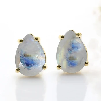 

Pear Cut Rainbow Labradorites Crystal Earrings Women Gold Natural Stone Studs Dainty Gemstones Jewelry Anniversary Gift