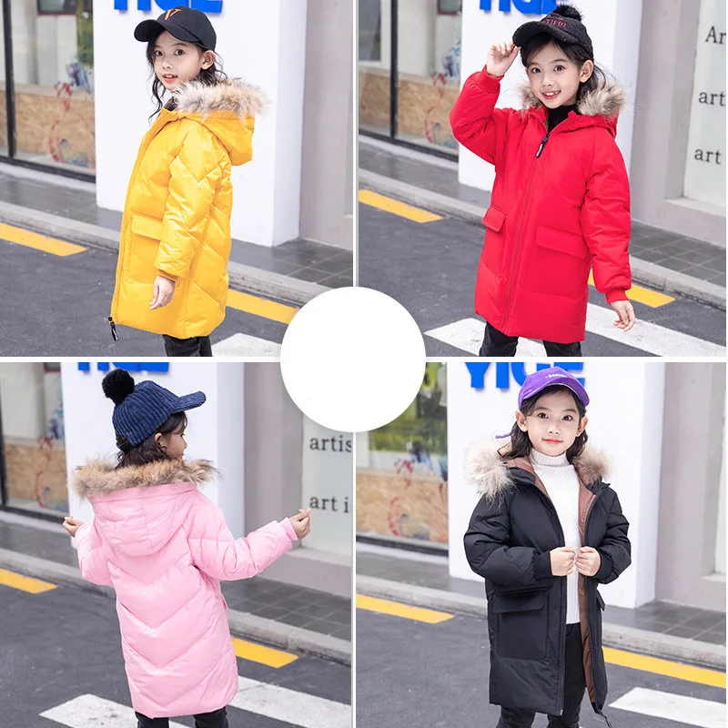 

Fashion Winter Girls Duck Down Jacket For Teen Girl Infant Down Parka Hoodies Coat For Kids Korean Long Down Jackets Age 4 - 11T