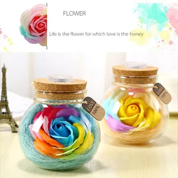 

-Creative Valentine's Day Flash Wishing Never Drying Rose Light Bottle Colorful Soap Flower Night Light