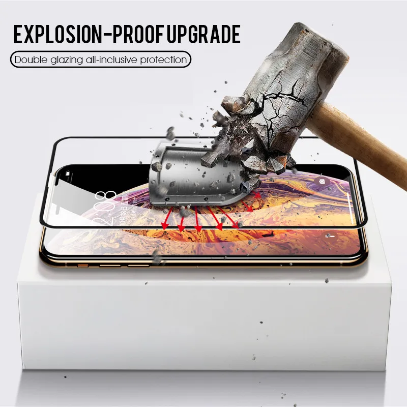 Полное покрытие из закаленного стекла для iPhone X XR XS Max стекло 11 Pro Max Защитное стекло для экрана для iPhone 7 8 6 6s Plus пленка
