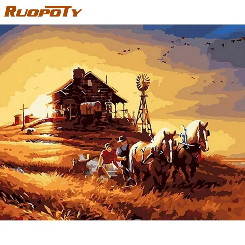 

RUOPOTY Frame Harvest Landscape Diy Painting By Numbers Picture Canvas By Numbers For Home Wall Art Decors 40x50cm