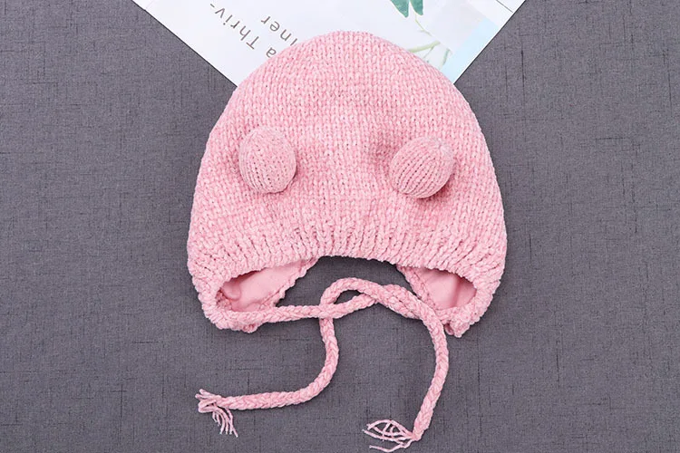 Hylidge/зимняя детская шапочка; вязаные наушники; милые двойные шапочки для новорожденных; детская шапочка; шапки с помпонами для малышей; шапки для маленьких девочек