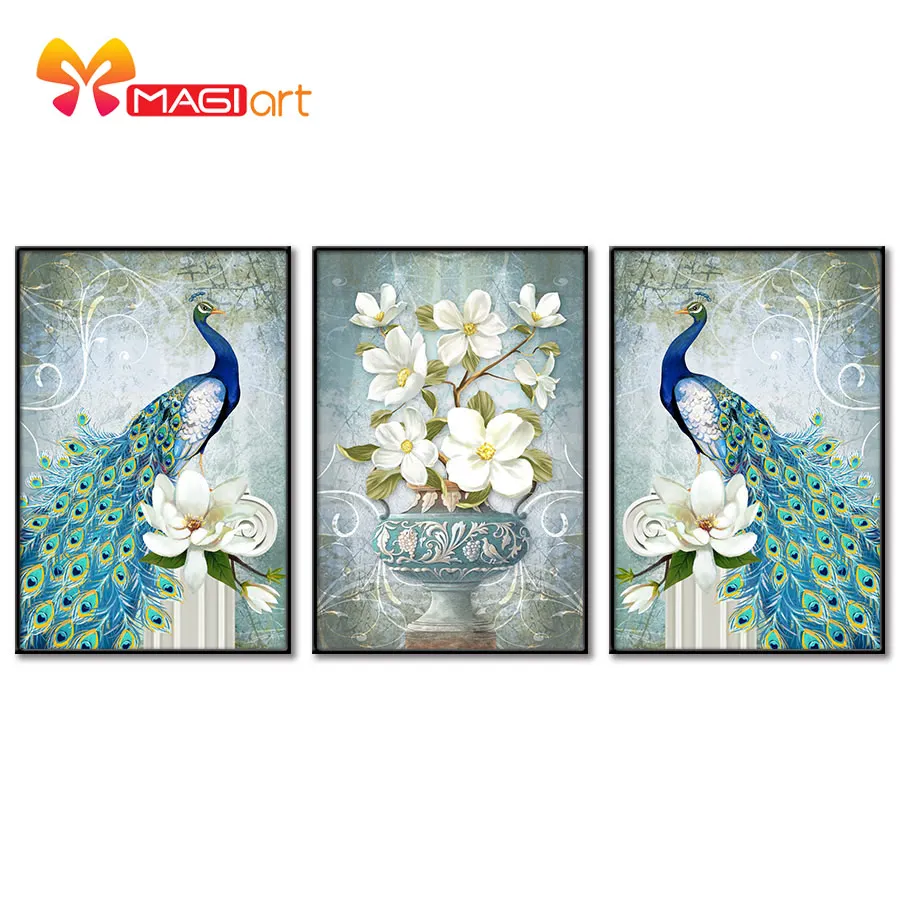 

Cross stitch kits Embroidery needlework sets 11CT water soluble canvas patterns 14CT Abstract Style Bule peacock-NCMA071