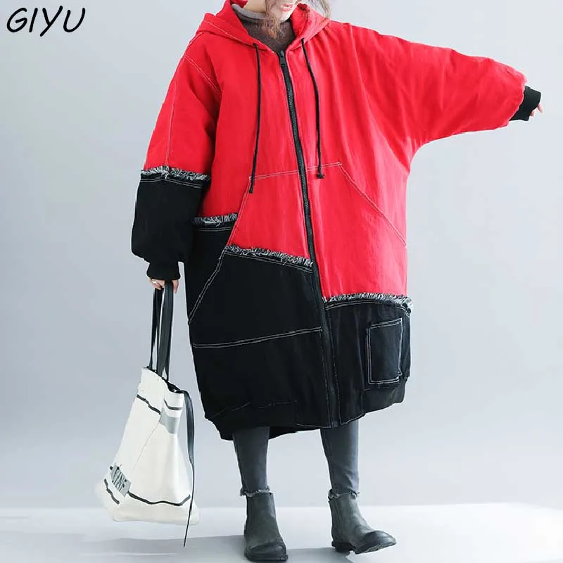 

Korean Women 2019 Winter Plus Size Thickening Denim Long Jacket Vintage Ladies Clothing Patchwork Hoodies Denim Domber Jackets