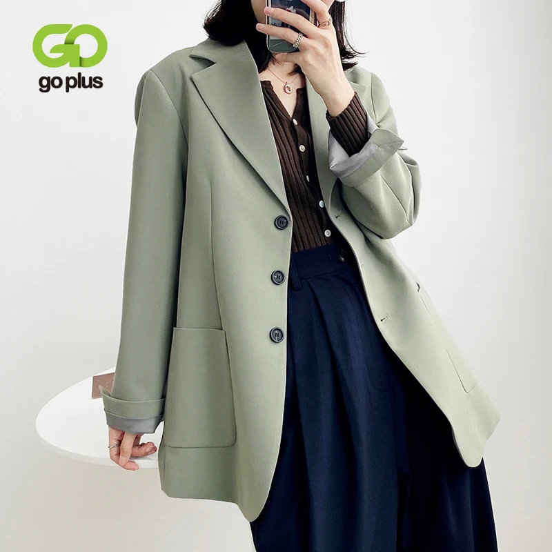 

GOPLUS Coat Vintage Blazer Women Jackets Korean Beige Green Black Blazers Office Lady 2020 Autumn Feminino Veste Femme C10698
