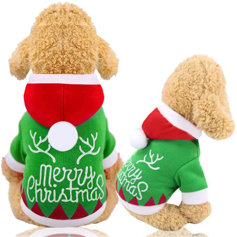 Зимний костюм для кошки, собаки, рождественские собаки толстовки с капюшоном с изображением кошек Теплая Флисовая одежда на Хэллоуин для маленьких средних собак одежда красный/зеленый