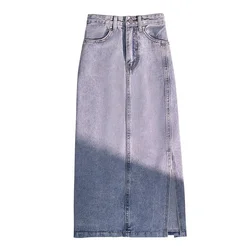 Y2k moda feminina longo denim saia primavera verão escola menina casua lado dividir a line lápis saias para calças de brim femininas saias