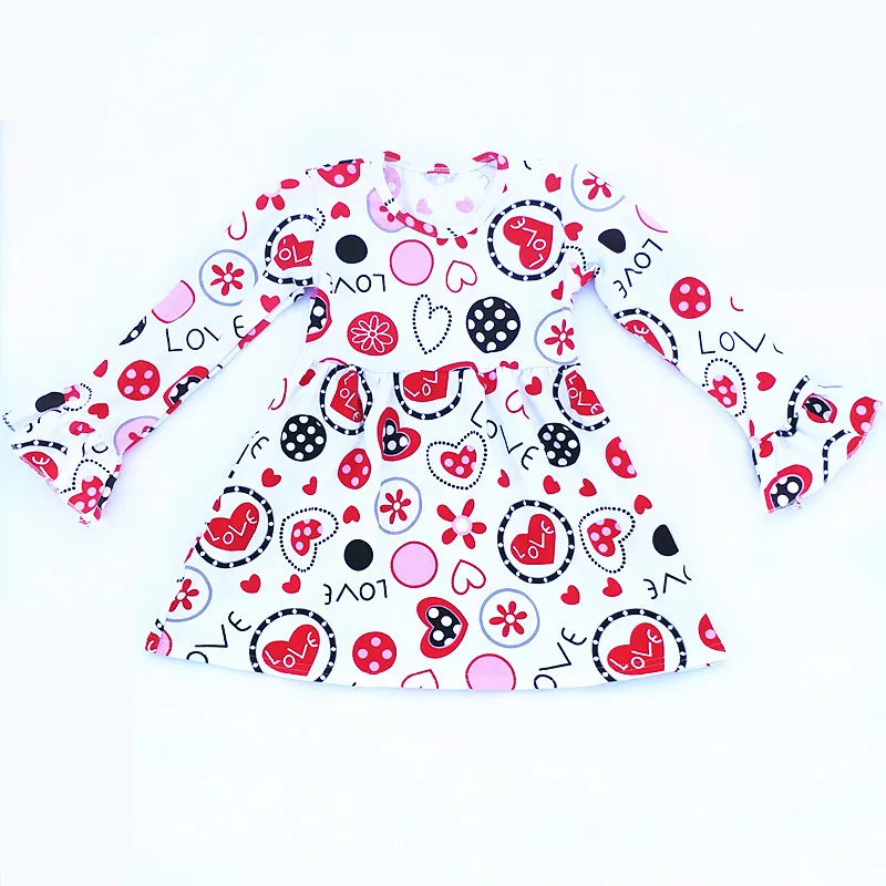 Платье принцессы на День Святого Валентина; милая модная одежда с расклешенными рукавами; платье в форме сердца для маленьких девочек; Эксклюзивное платье для девочек из молочного шелка