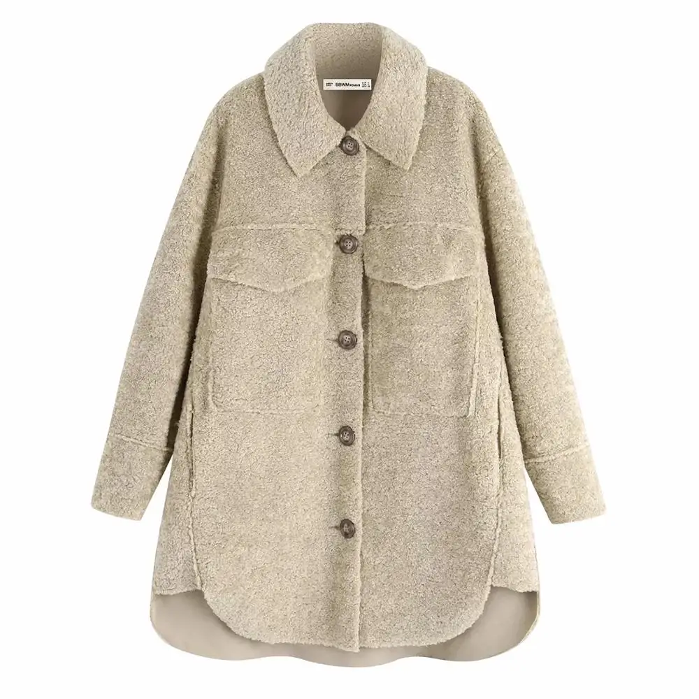 astounding ZA autumn winter Women's fleece woolen leather fur one shirt Plus thick Warm Outwear woman Oversize