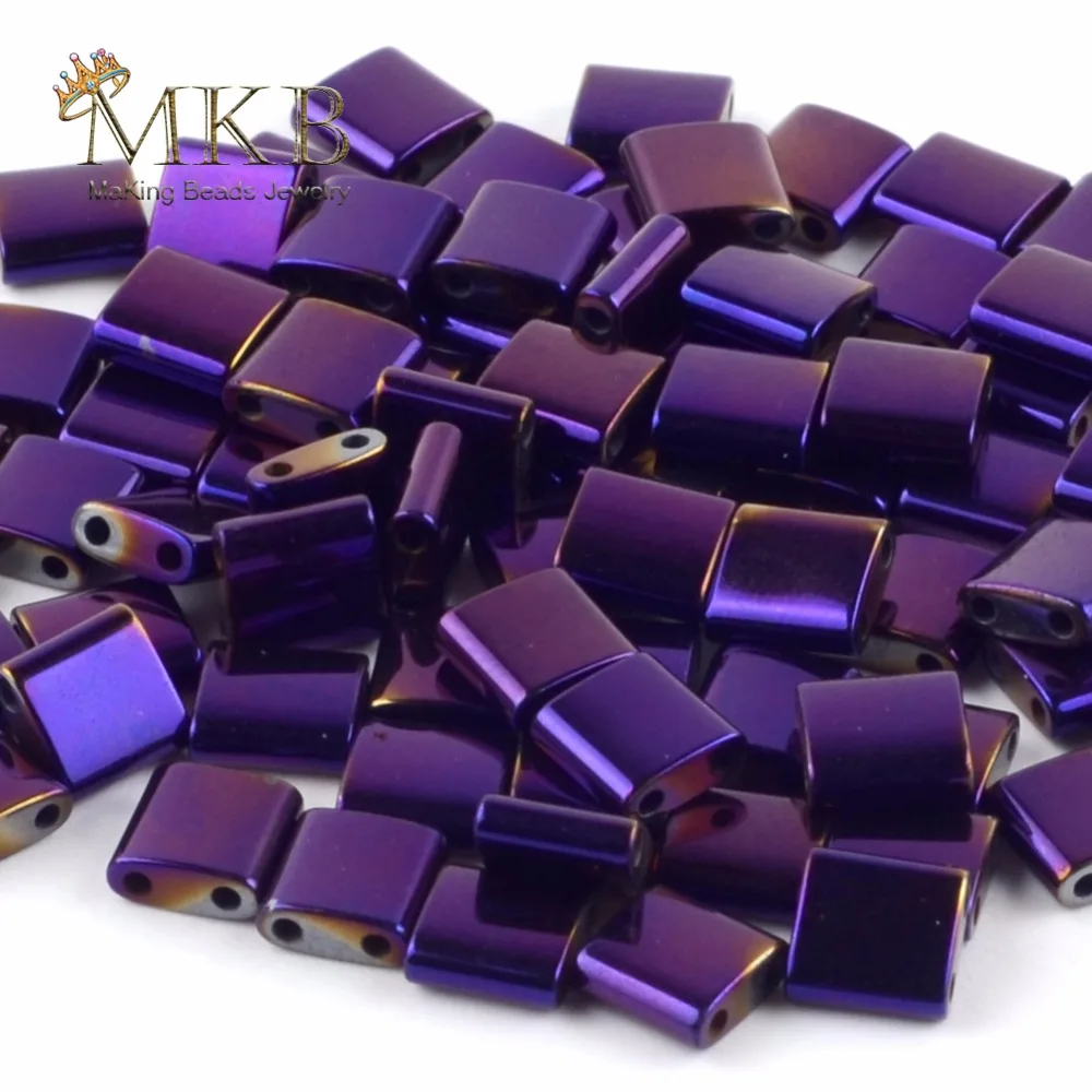 Натурального двойного отверстия фиолетовый гематит квадратный камень бусины для самостоятельного изготовления ювелирных изделий Браслеты ожерелье ювелирные изделия 15 дюймов
