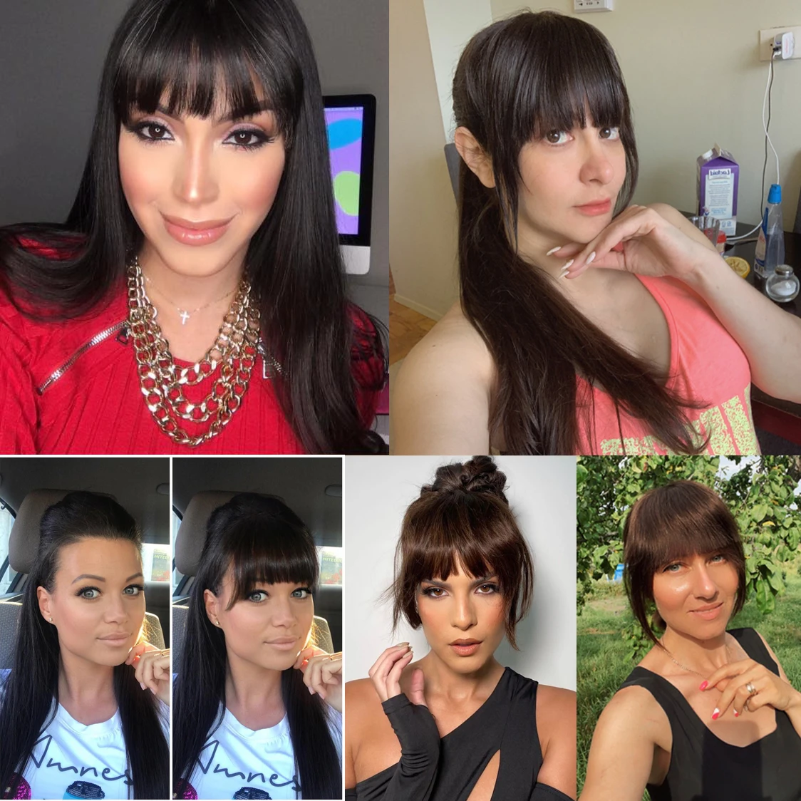 Human Hair Bangs 3 Clips 3D Blunt Cut Natural Hair Bangs OverHead Clip In Hair Extensions Non-Remy 2.5