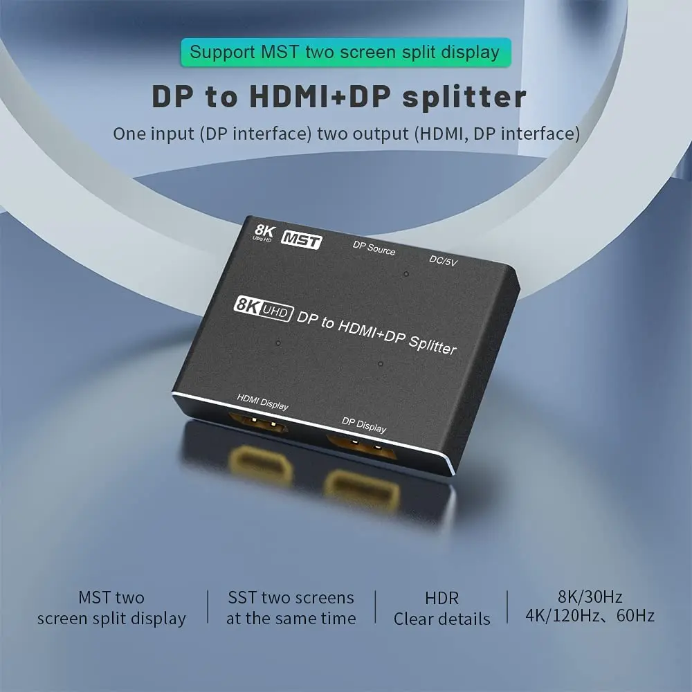 CABLEDECONN DisplayPort HDMIスプリッター 8K CABLEDECONN DisplayPort HDMIスプリッター 8K MST SST 1インチ