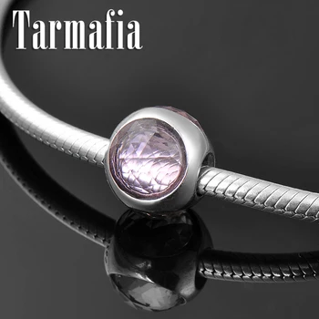 

Authentic 100% 925 Sterling Silver Reflective translucent Pink Zircon Beads Fit Original European Charm Bracelet Jewelry making