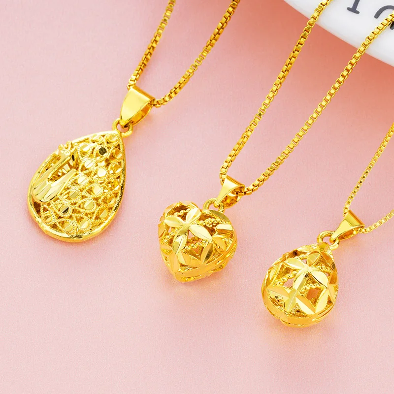 

24K Gold Necklace for Women Peacock Water Drop Clover Heart Pendant Necklaces Birthday Anniversary Wedding Necklace Jewelry Gift
