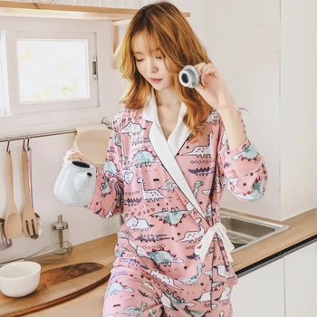 

3PCS Sexy Lingerie Silk Satin Pajama Sets For Women 2020 Autumn Long Sleeve Print Robes Pyjama Home Clothing Homewear 3 Pieces