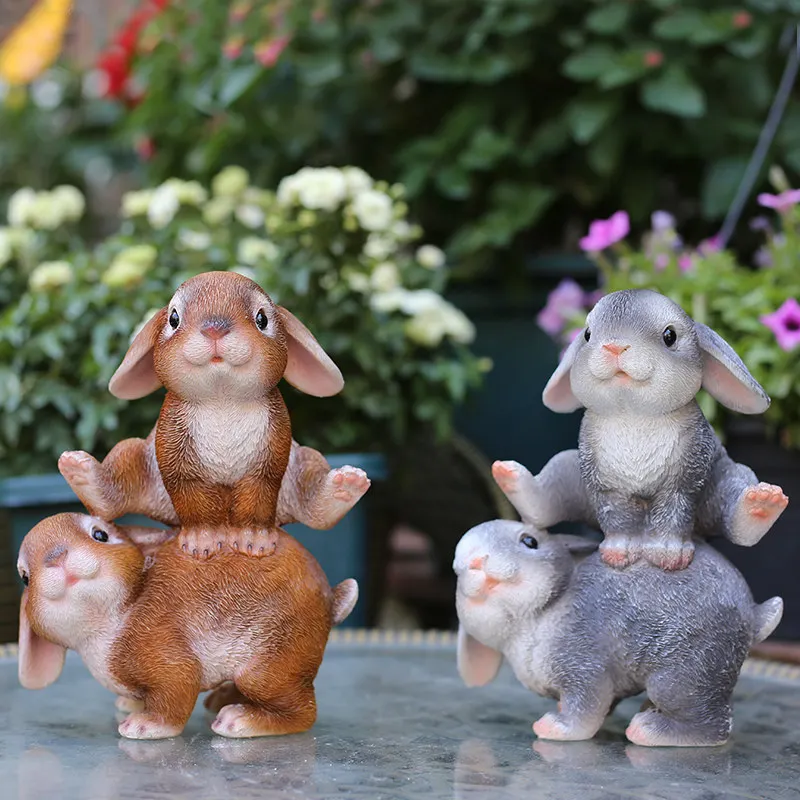 

Pastoral Simulation Animal Resin Bunny Sculpture Ornaments Courtyard Garden Lawn Figurines Crafts Outdoor Park Rabbit Decoration