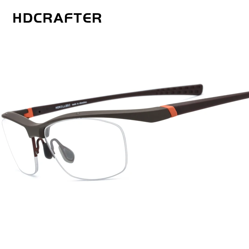 HDCRAFTER NewTR90 очки рамки для мужчин Спорт на открытом воздухе сверхлегкие очки половина рамки близорукость Оптический Рецепт; очки - Цвет оправы: Коричневый