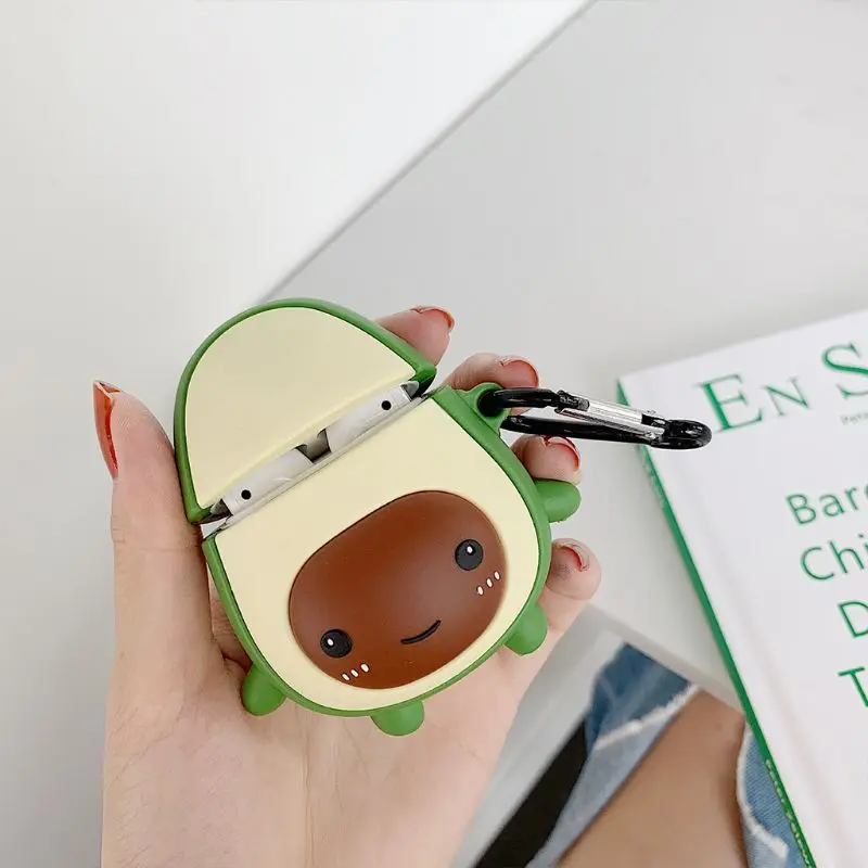 

Cute Avocado Pattern Soft Silicone Protective Cover Shockproof Case Skin with Carabiner for Airpods 1/2 Charging Box #723