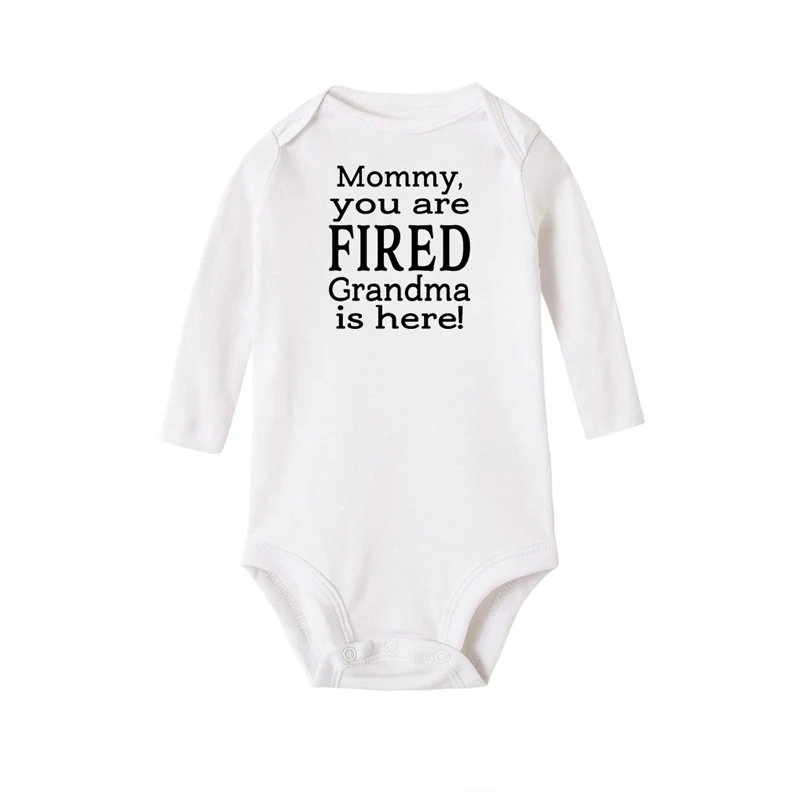 Mommy You're sexed Grandma Is Here; боди для новорожденных; Забавный хлопковый боди с длинными рукавами для маленьких мальчиков; ползунки для девочек; одежда; комбинезоны - Цвет: Белый