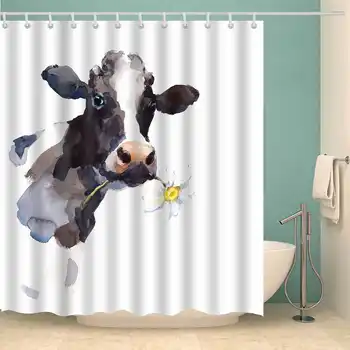 

Cows and Flowers Shower Curtains Waterproof Polyester Fabric Bathroom Curtains Mat Bathroom Decor with Hooks