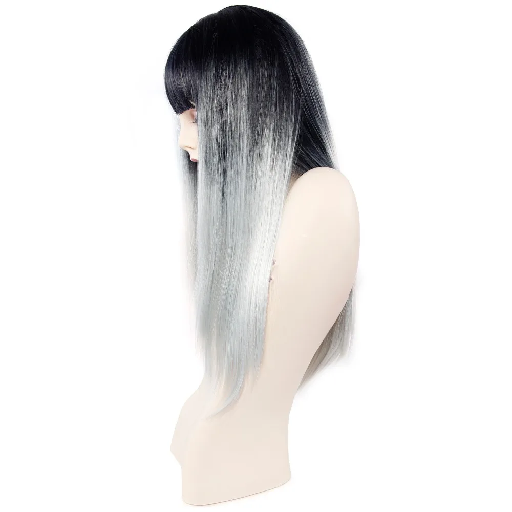 Длинные Серые парики для женщин синтетические волосы парики Косплей термостойкие волокна Омбре серые парики с челкой
