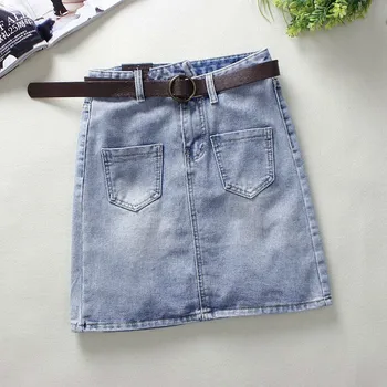 

Streetwear A Line Denim Skirt Spring Summer 2020 Women Blue Pockets High Waist Mini Jeans Skirt High Quality Washed Skirts