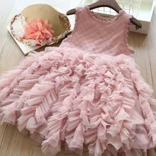 Летние Детские платья для девочек, пышное многослойное платье-пачка Элегантное свадебное платье принцессы Одежда для дня рождения для девочек от 3 до 8 лет