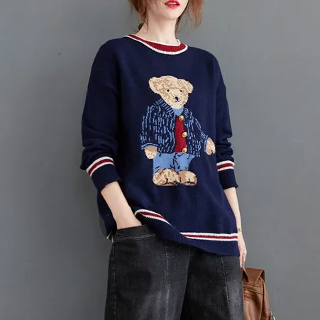 

Autumn and winter new sweater long sleeve loose cute bear sweater