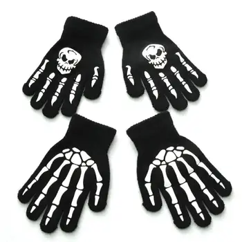 

Shiny Kids Knitted luminous Gloves Halloween Skeleton Fingerless Mittens Ghost Paw Full Finger Glove For Child Gift