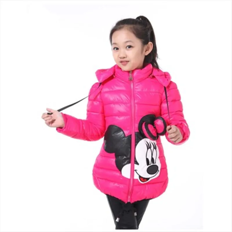 Куртка для девочек с Минни утепленная хлопковая куртка с капюшоном пальто с Минни для девочек зимние пальто Детская Верхняя одежда куртка с Минни для девочек - Цвет: Арбузно-красный