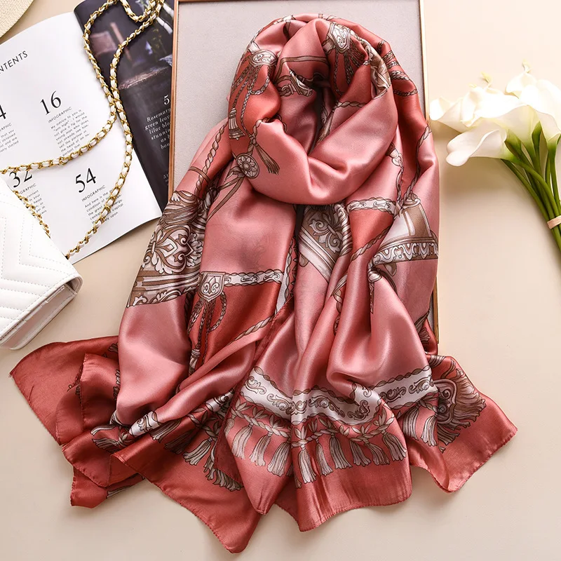Женский шелковый шарф, длинные шали, роскошный принт, Китай, шарфы для леди, весна-лето, Пашмина бандана, новинка