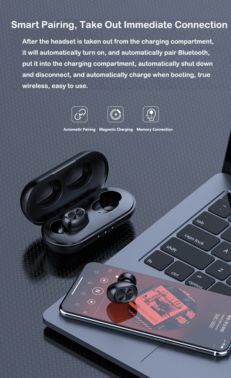 TWS Bluetooth наушники, беспроводные наушники с беспроводной зарядкой, чехол, 3D стерео звук, IPX5, водонепроницаемый чехол для зарядки