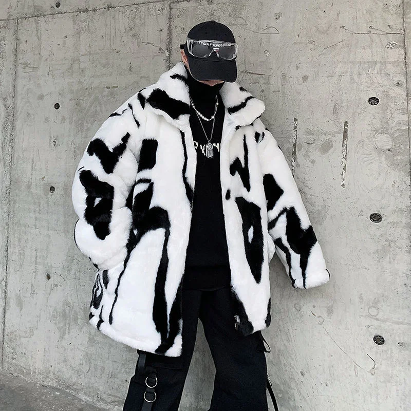 INXYZ Winter Trend White New Fleece Jacket Men Fashion Printing Pattern Thick Warm Parka Coat Couple Style Women Autumn | Мужская одежда