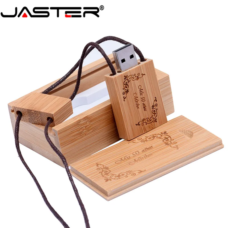 

JASTER (over 10 pcs free logo) hot selling Square rope wooden USB + BOX USB 2.0 pendrive 4GB 8GB 16GB 32GB 64GB USB flash drive