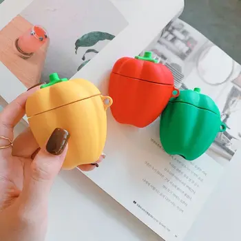 

Unique Pepper Pattern Protective Case Shockproof Soft Silicone Cover Skin Protector with Carabiner for Airpods 1/2 Charging Box