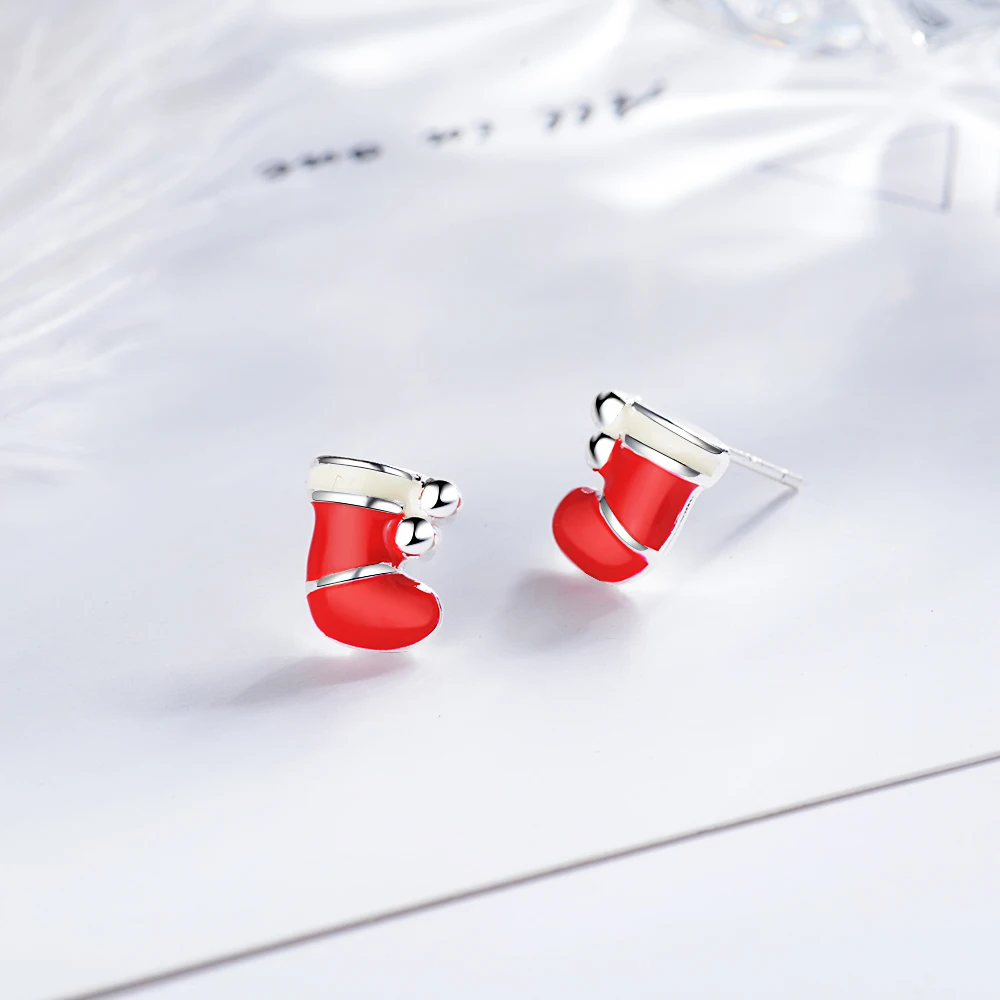 ANENJERY крошечный 925 пробы серебряные ожерелья рождественские украшения снежинки колокольчики олень kристмастре конфеты серьги камыш подарок - Окраска металла: S-E708